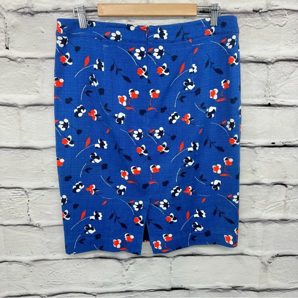 BODEN Skirt size 10R Martha Blue Red Pencil Floral Lined back vent - Picture 5 of 10